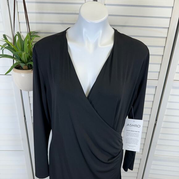 New Ashro Black Faux Wrap Church Dress Grommet Trim‎ Long Sleeve Size XL - Picture 2 of 10